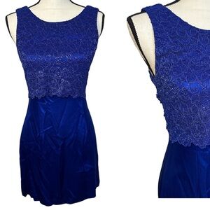 VTG Frederick’s of Hollywood Mini Satin Dress Short n’ Sweet Sabrina Royal Blue
